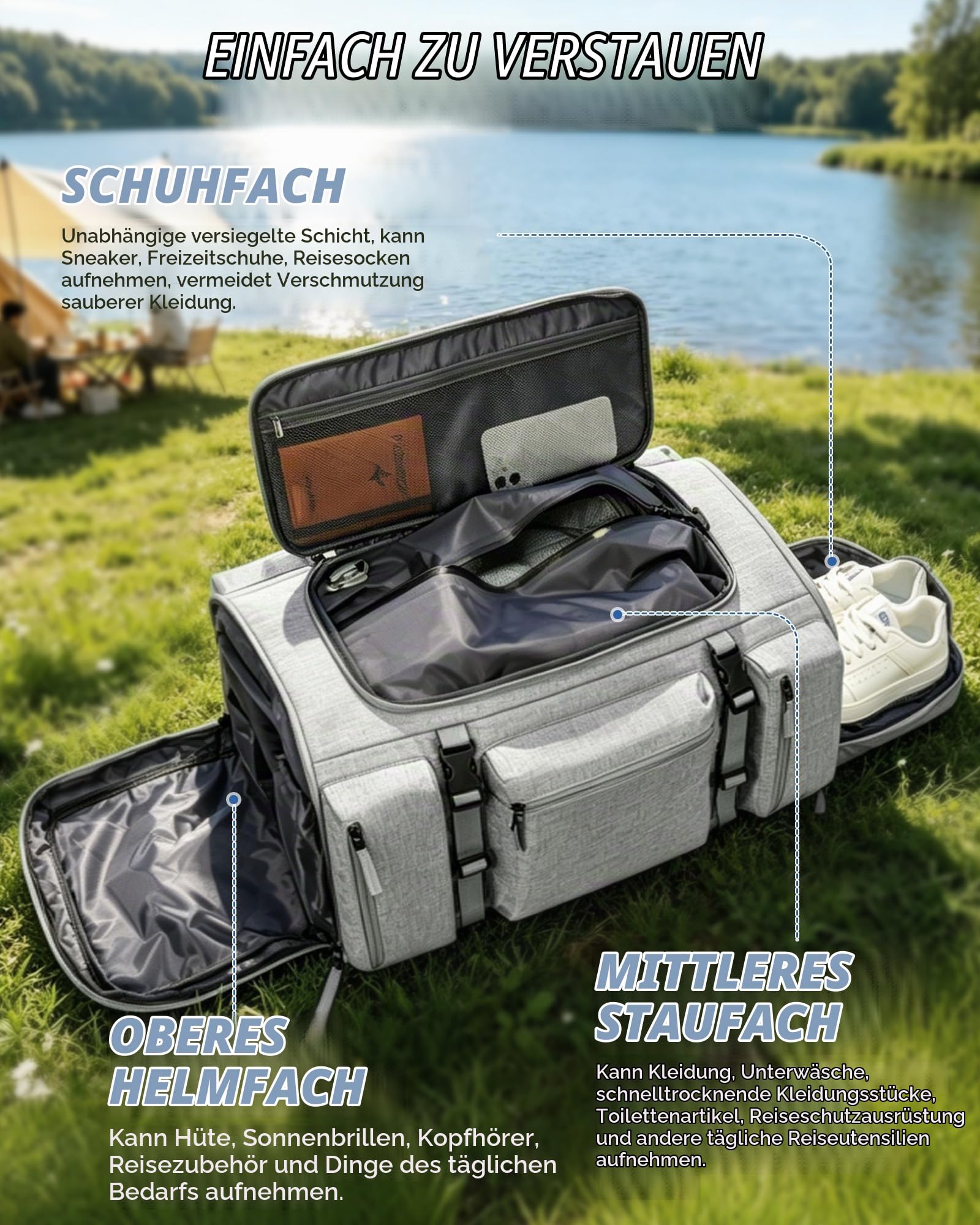 Skischuhtasche Mit Helmfach Große Kapazität Skitasche 70L Skitasche für Skischuhe, Helm & Zubehör,Wasserfest Vakuumkompression Und Outdoor Aktivitäten,Grau