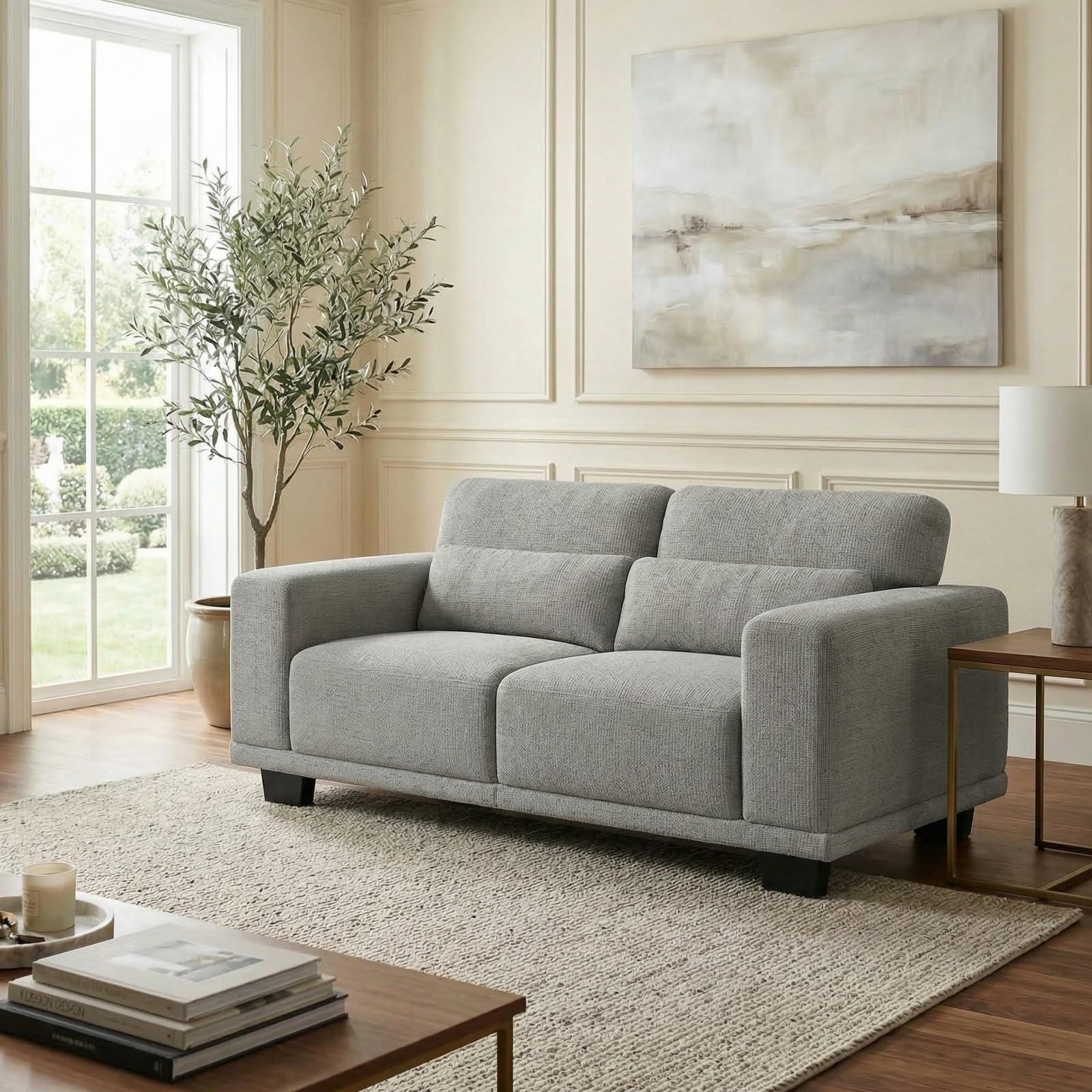 Marsail 2-Seater Modern Sofa 65 Loveseat Couch with Wide Armrests Deep Cushions Linen Sofas with Removable Washable Covers
