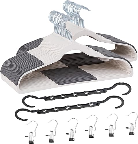 VECELO Paquete de 50 perchas para ropa, colgador de plástico antideslizante, gancho giratorio de 360 y ahorro de espacio para armario de dormitorio,