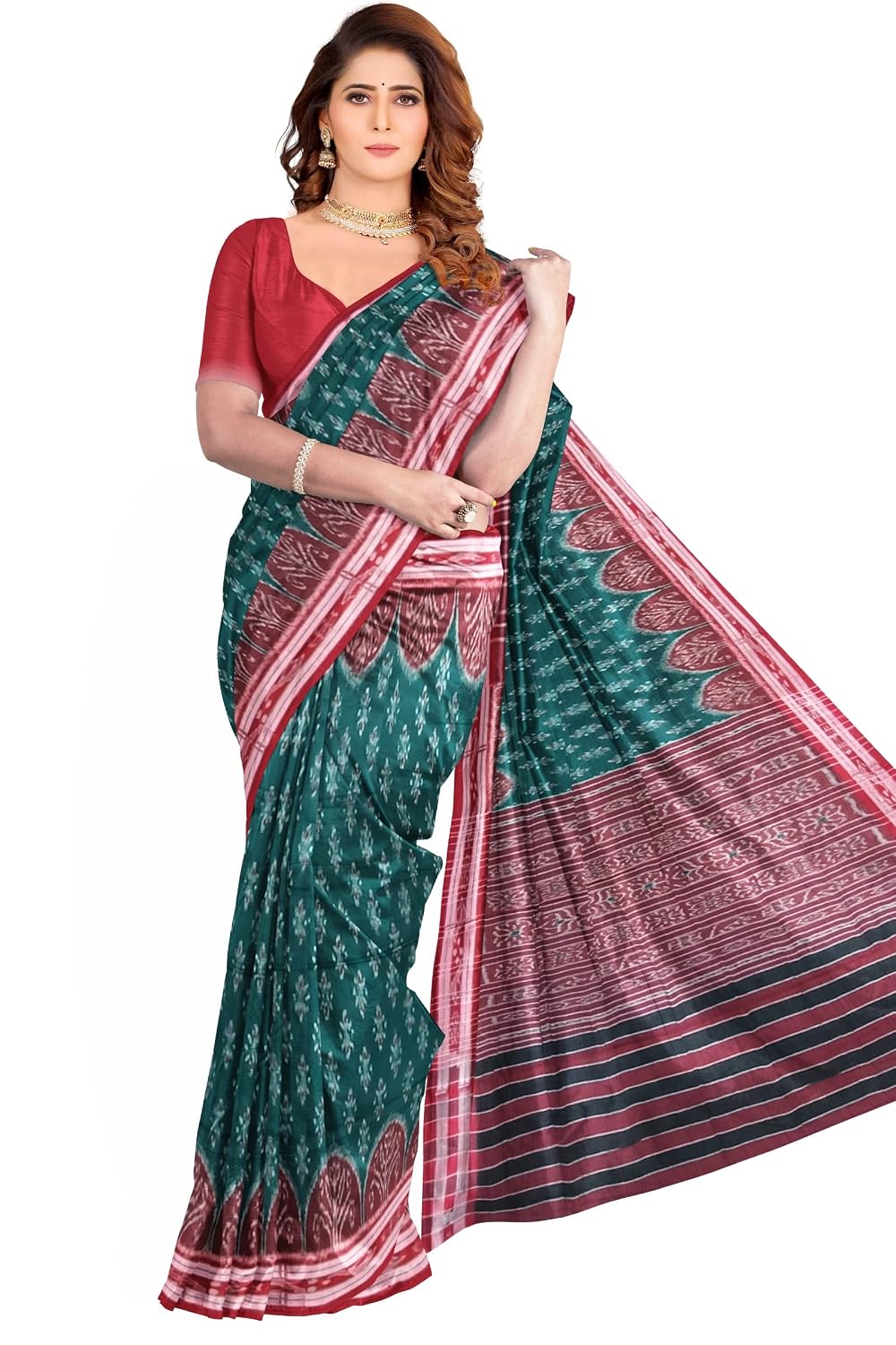 FLOWRINA Odisha Sambalpuri Handloom Ikat Women's Cotton Saree, Odisha Handloom Handmade Pure Cotton Khandua Saree, Ikat Or...