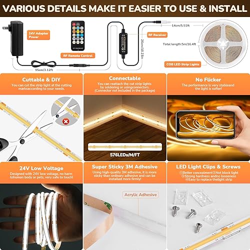 Miniatura 2 de Luces para debajo del gabinete enchufables, 4 piezas ultra finas de 12 pulgadas, 144 luces LED regulables debajo de la encimera con función de