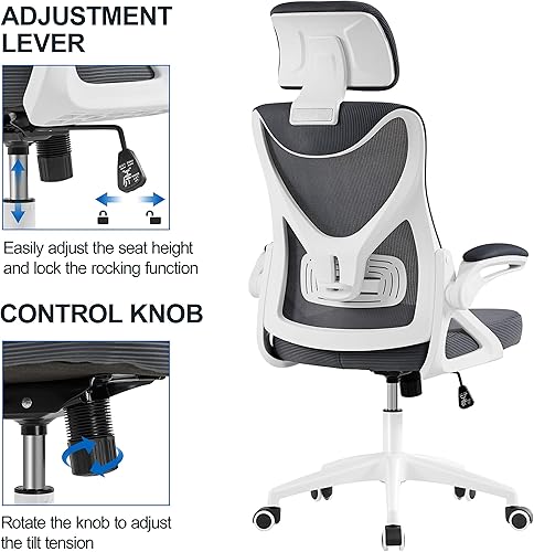 Miniatura 5 de Yaheetech Silla de oficina ergonómica de malla, silla de escritorio de respaldo alto con reposabrazos abatibles, silla de computadora acolchada