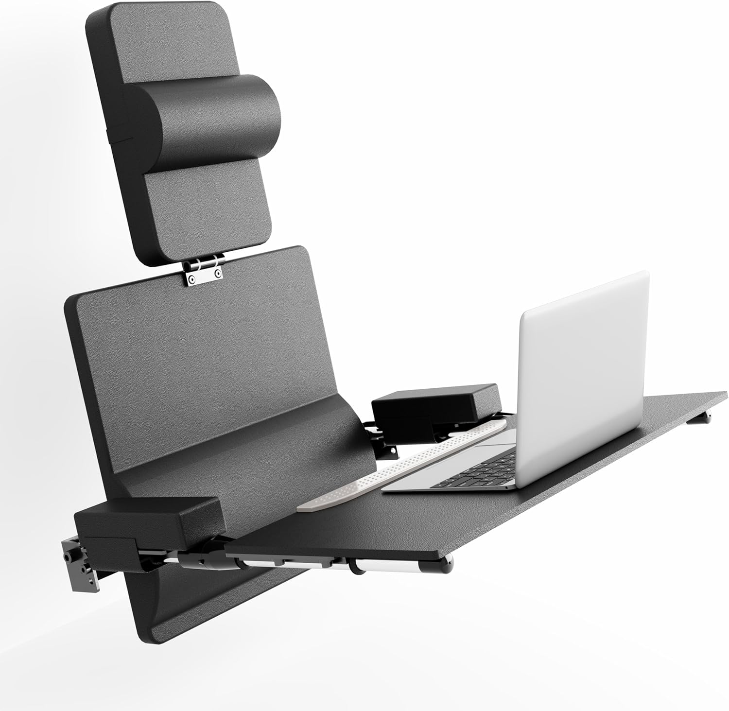 Ergonomic Bed Laptop Desk with Back Support, Lap Desk & Overbed Workstation for Couch/Sofa/RV – Tilting & Sliding Desktop, 3-Height Arms, Quick-Exit Foldaway – Laptop Bed Tray Stand