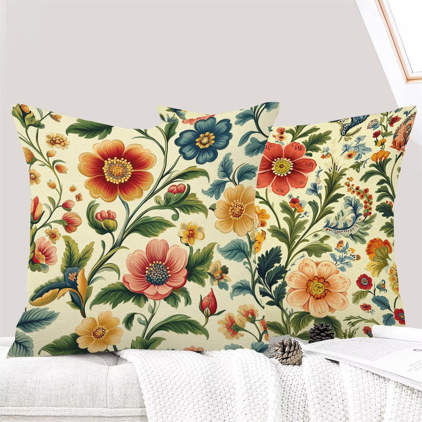Juego de 4 Fundas Cojines Rural Flores (15) 45 x 45 cm Fundas Cojines, Decoración Moderna Cojin Exterior, para Sofá salón Coche Cama Sillas Decoración, Cuadrado Terciopelo Sofá Cojín Exterior m-485