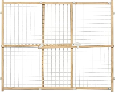MidWest Homes for Pets Wire Mesh Pet Safety Gate, Dog Gate Expands From 29 - 50 Inches Wide, 32 Inches Tall, Wood, Powder Coated Wire