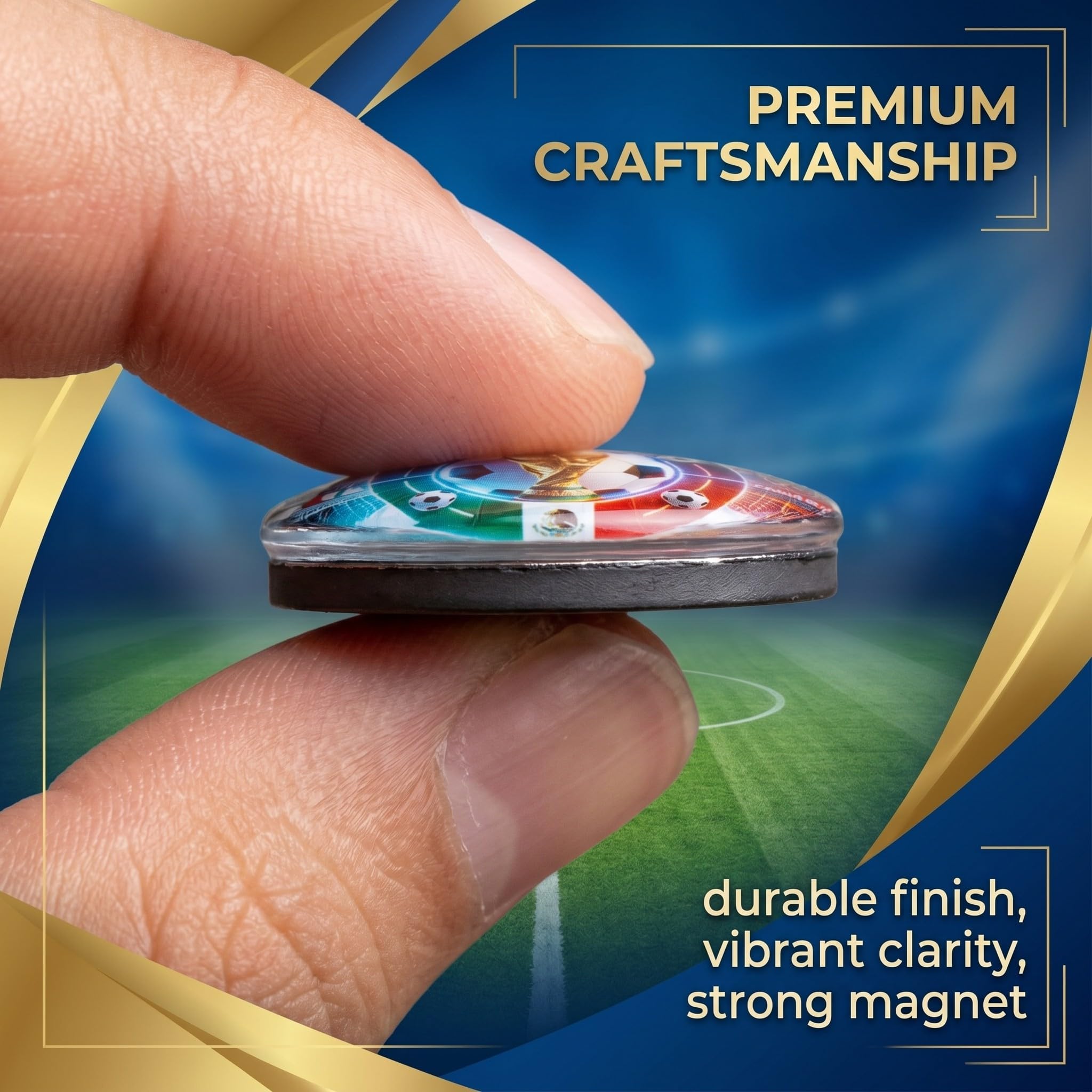 12-tlg Fußball Kühlschrankmagnete Set 25mm, Fußball Fanartikel mit Pokal & Flaggen, Starke Magnete für Fußball Deko, Fußball Geschenke für Fußballer & Fans