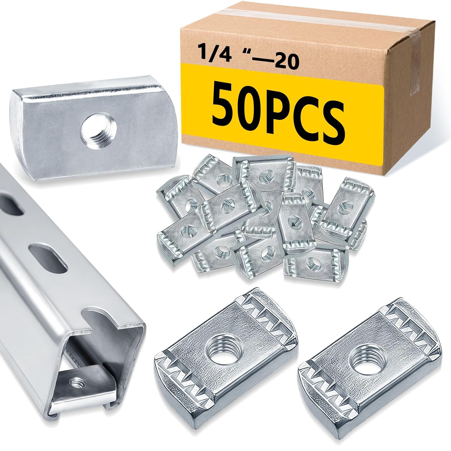 SIHAI 20 Pcs 1/4-20" Strut Channel Nuts, Long Spring Nuts with Zinc Electroplate Finish, for Use with Standard 1 5/8” Unistrut Channels