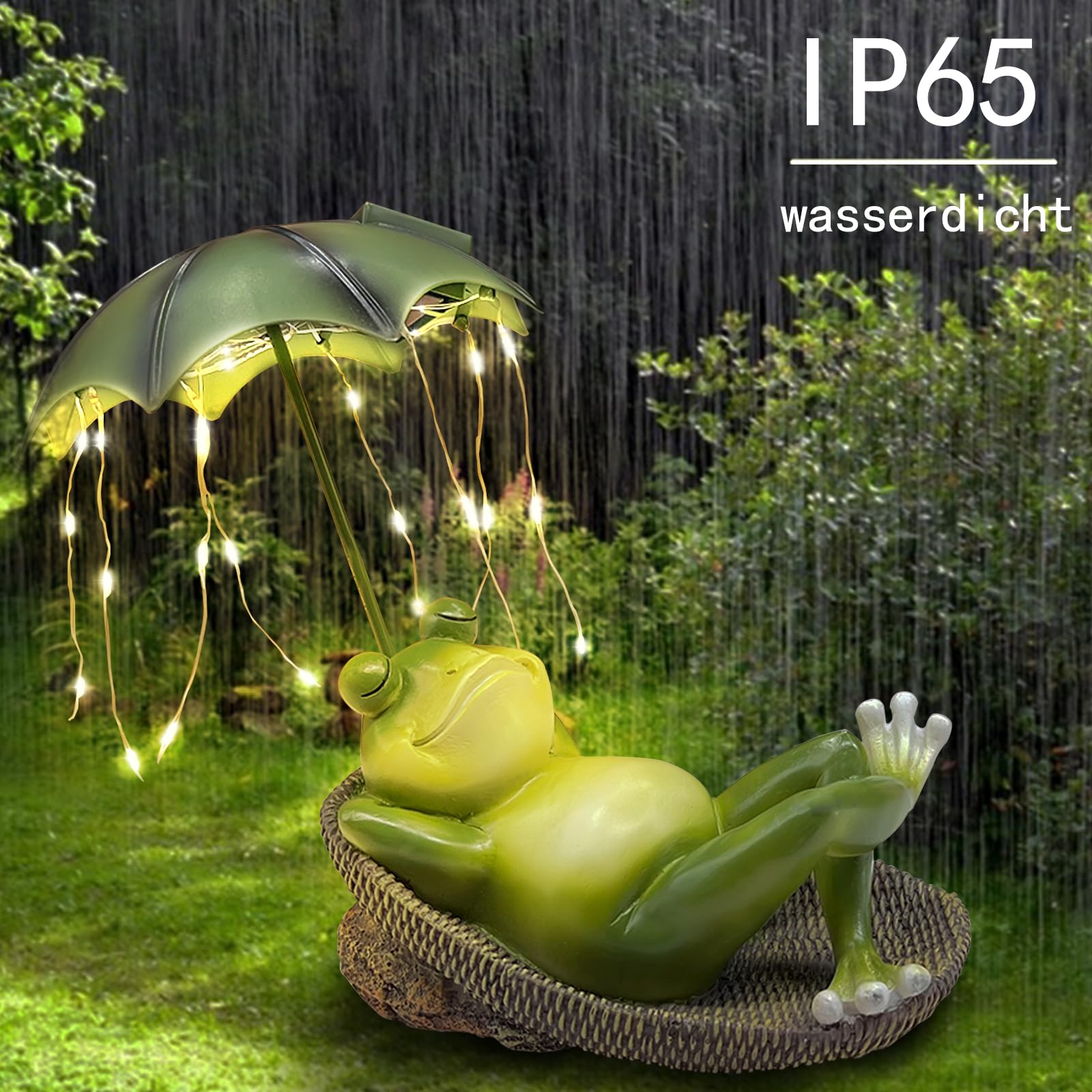 lifemet Outdoor Solar Frosch Garten Dekoration - Lustig Frösche EIN Schirm Figurch Garten Statue，IP65 wasserdichte LED Teich/Rasen/Haus/Für Terrasse Ornamente Geschenk für Frauen Mama