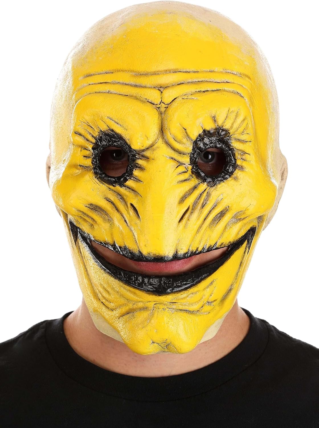 Fun Costumes - Creepy Smiley Latex Adult Mask | Scary Halloween Masks | Haunting Yellow Face Costume for Horror Events ST