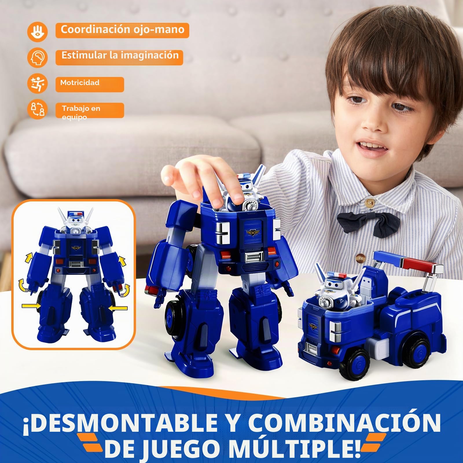 Super Wings - Coche Robot transformable Paul's Cruiser 18 cm + 1 Figura 5 cm - Coche y avión de Juguete Transform-a-Bots de la Serie de animación Super Wings - Juguetes para niños a Partir de 3 años