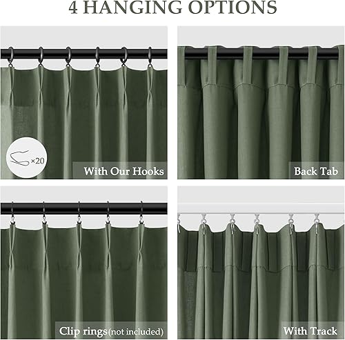 Miniatura 6 de Aersas Cortinas plisadas de lino gris de 94 pulgadas de largo para sala de estar y dormitorio, plisado con ganchos y pestaña trasera, filtro de luz,