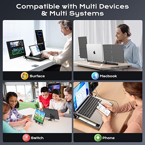 Miniatura 3 de Kwumsy - Extensor de pantalla para laptop S2  Extensor triple para monitor de laptop ultra delgado de 14 pulgadas, 1080P FHD IPS Plug and Play,
