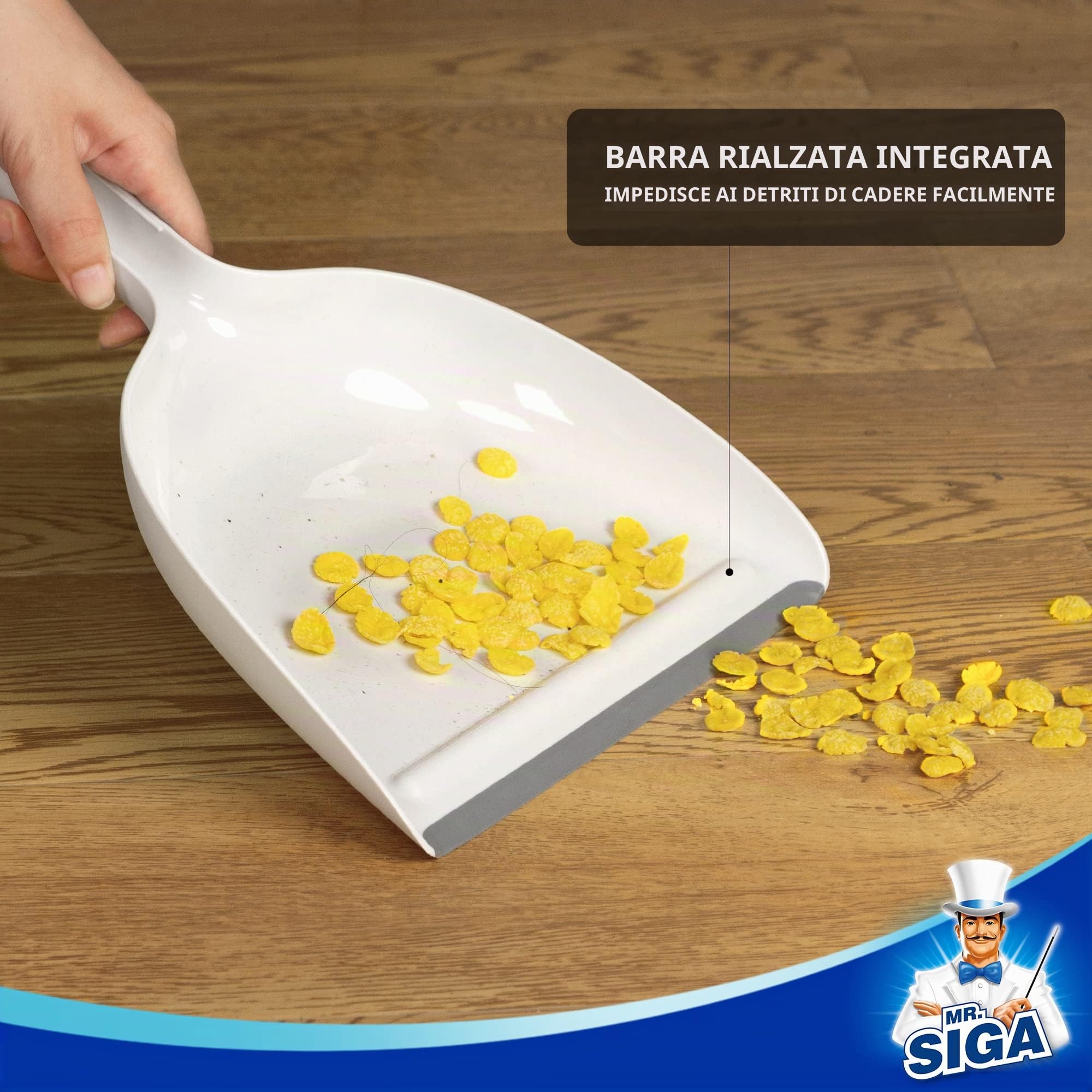 MR.SIGA Set di paletta e spazzola, combinazione di spazzola per la pulizia portatile e paletta con manico in bambù, 1 set