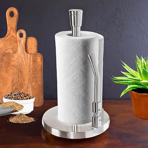 Miniatura 5 de OGGI Toallero de papel de acero inoxidable, con brazo de tensión y barra de desgarro, 13 pulgadas de altura, construcción de acero inoxidable