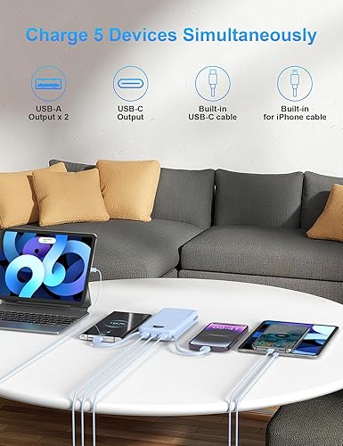 Miniatura 7 de Cargador portátil con enchufe de pared, cargador de batería USB C de 12000 mAh de carga rápida, batería externa con cables integrados, pantalla