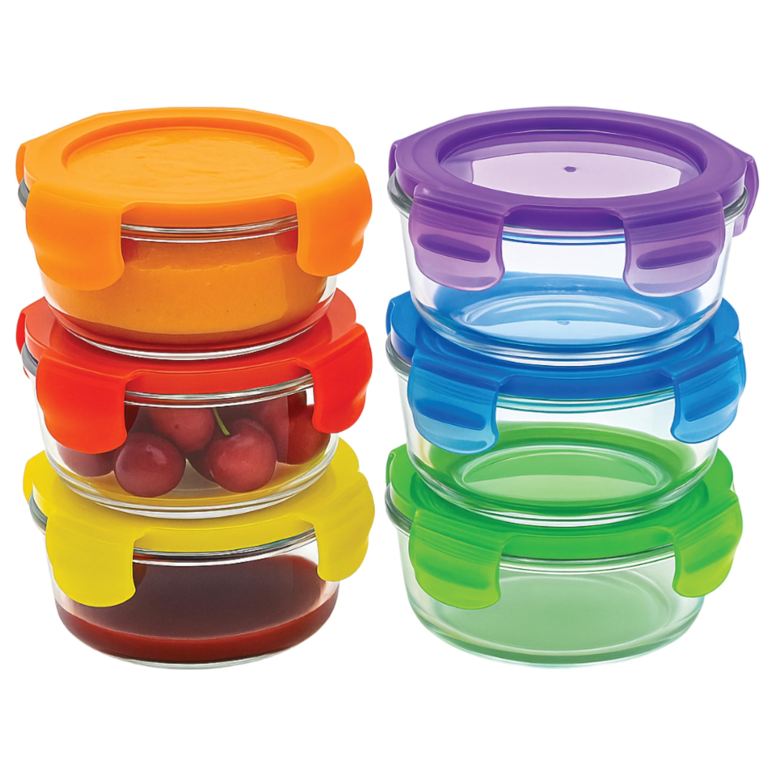 ARSUK Baby Glass Food Containers with Lids (215ml, 6PCS) - Small Airtight Glass Jars for Freezer and Microwave - Ideal Storage for Lunch Box & Meal Prep - BPA Free Toddler Snack Pots