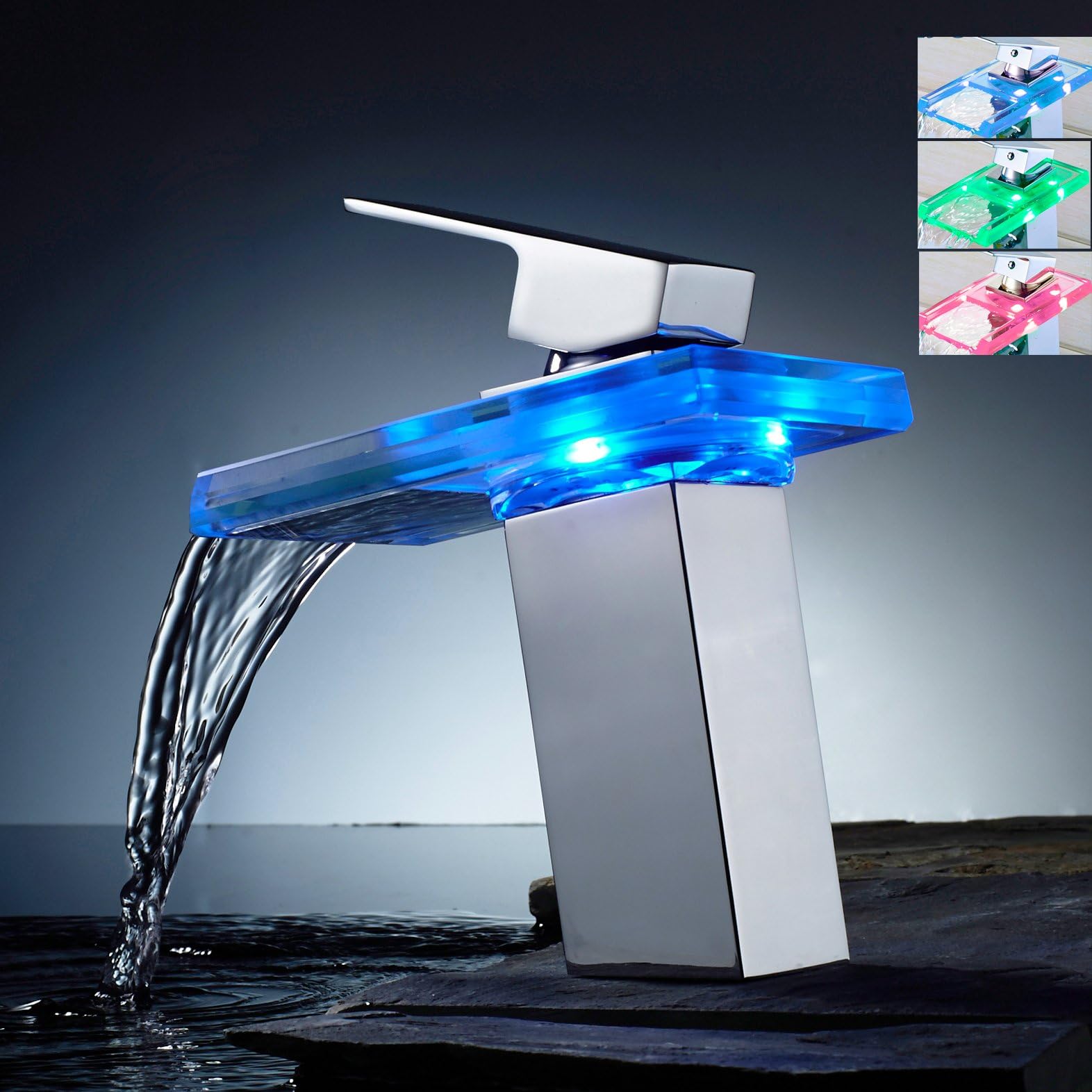 Damoyar LED Light Glass with Temperature Sensor Hydroelectric Power Waterfall Bathroom Sink Faucet Basin Mixer Tap Brass Fitting