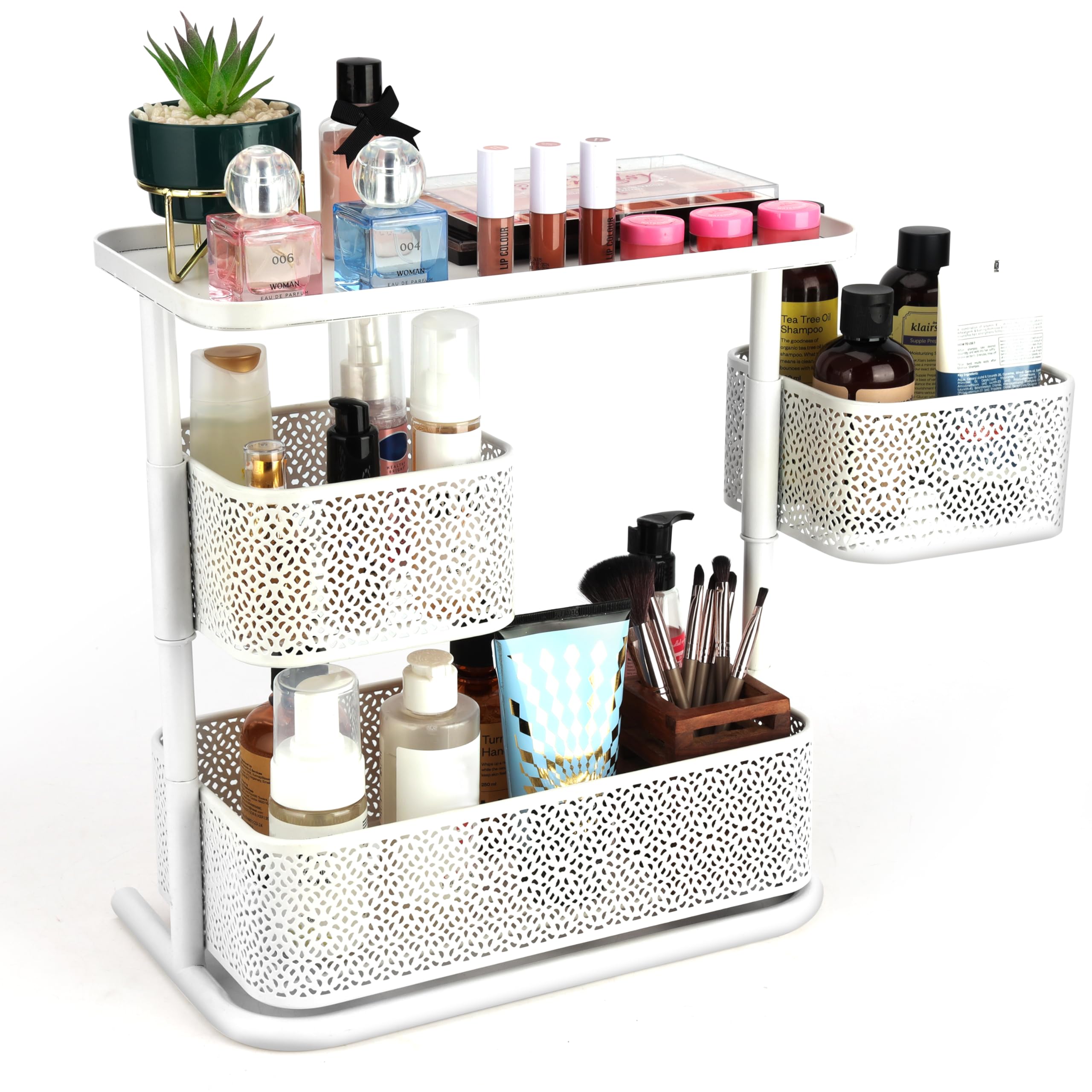 Belle Vous White 3-Tier Rotating Makeup Organiser - Beauty & Perfume Organiser - Perfume Storage Stand/Makeup Desk Organiser With Rotating Shelves