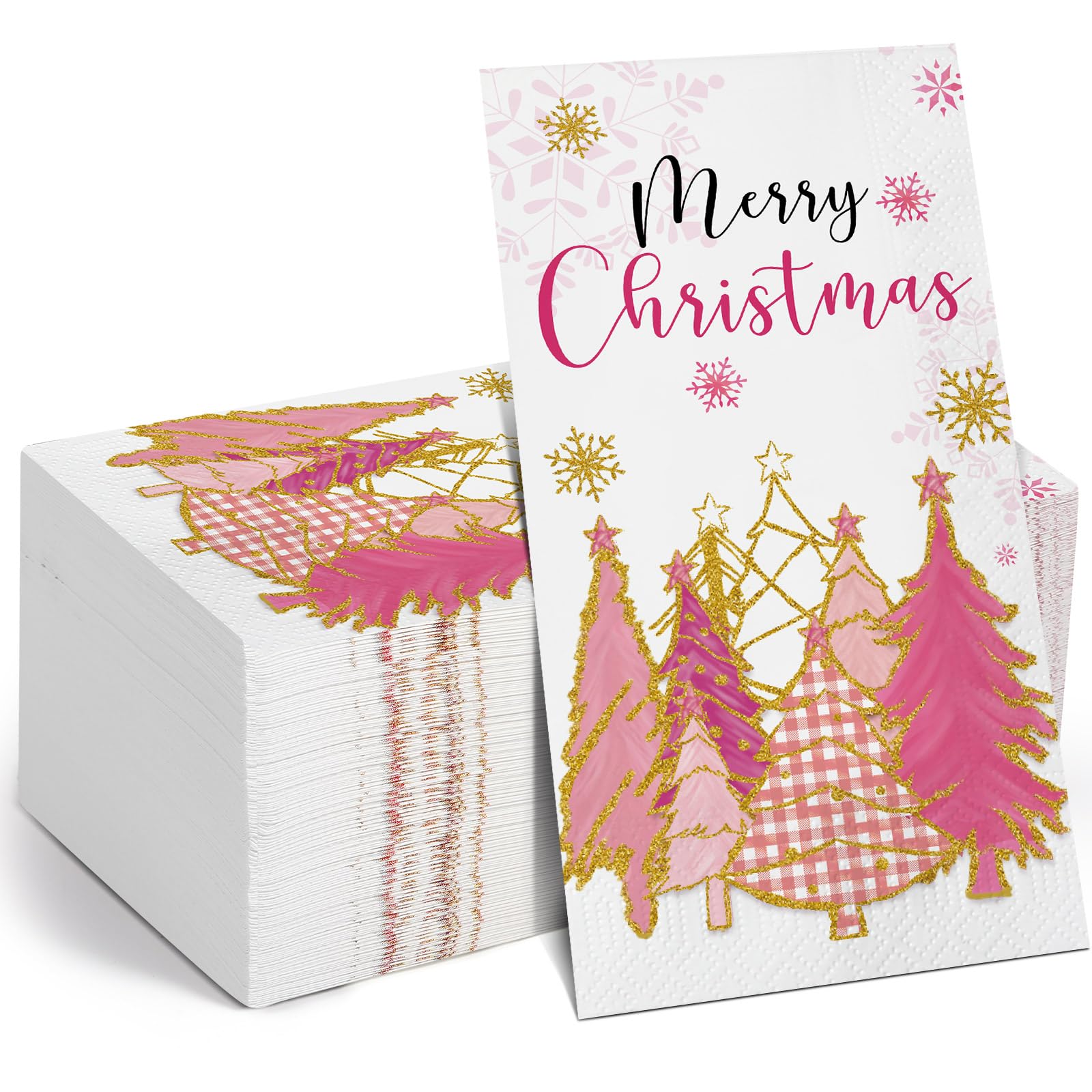 Photo 1 of Pasimy 100 Pcs Christmas Tree Beverage Napkins Disposable Hand Towels for Bathroom 3 Ply Christmas Paper Napkins Xmas Tree Buffalo Plaid Napkins for Winter Holiday Wedding Birthday Party (Pink Style)