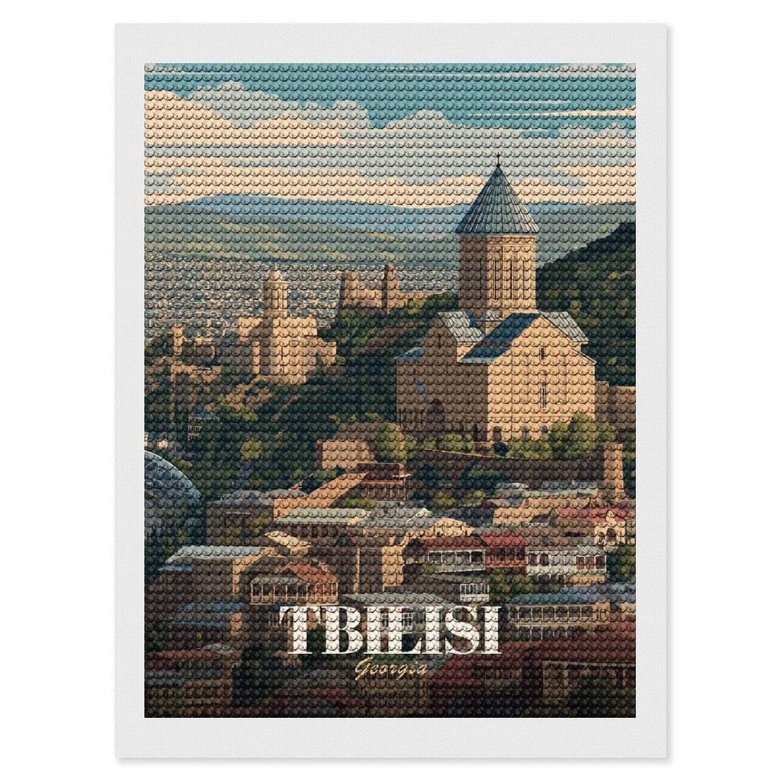 Junmoney Tbilisi Georgia Cityscape Illustration Diamond Art Kit 12"x16", Creative Leisure Activity, Complete Accessories, Vintage Style Decor, for Women
