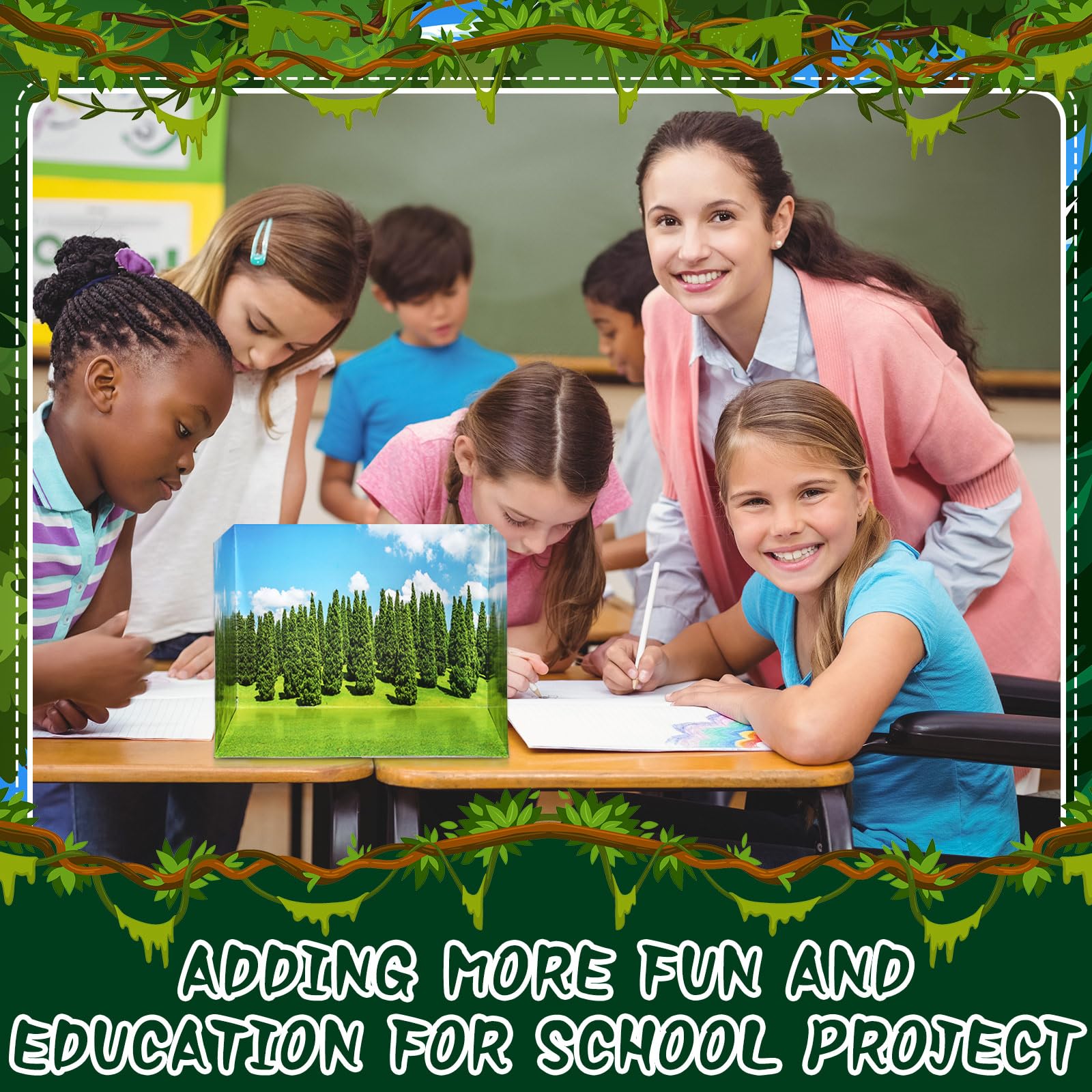 Trandraft 5 Pcs Diorama Kit Habitat Project Supplies with Double Sided Tapes Diorama Box for Display DIY Dollhouse Room, Jungle Style, 11.8 x 8.7 x 8.3 Inch - Image 5