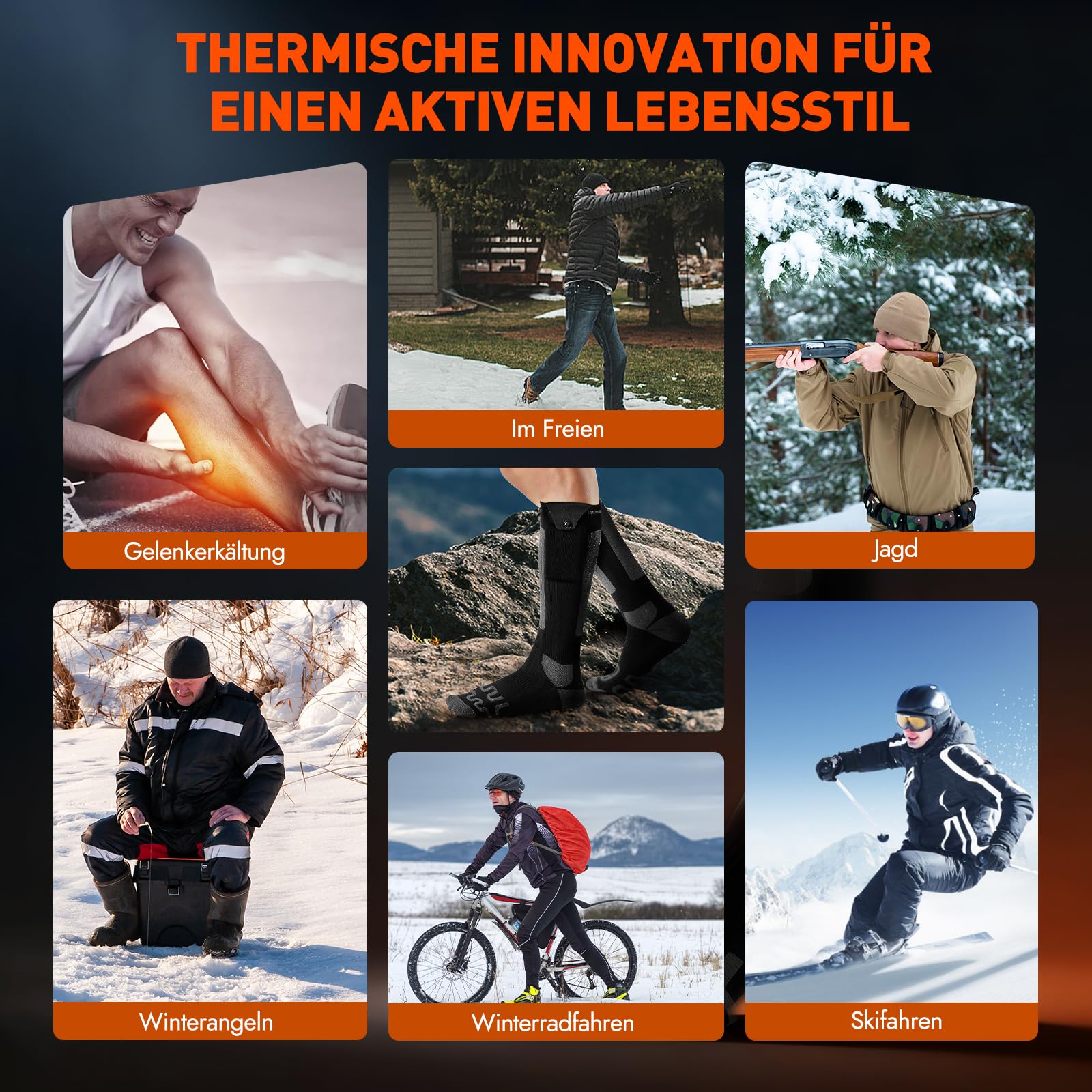 Beheizbare Socken, Beheizte Socken Damen Herren, die Lösung für Maximale Heizfläche im Jahr 2025 5V 6000 mAh Wiederaufladbare Heizsocken für Skifahren, Outdoor, Camping, Wandern