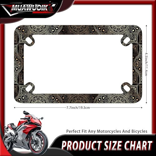 Miniatura 2 de Marco de placa de matrícula con estampado de mandala dorado para motocicleta, de acero inoxidable, divertido soporte para placa de motocicleta,