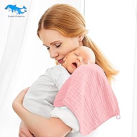 SWEET DOLPHIN 12 Pack Muslin Burp Cloths Large 100% Cotton Burping Clothes for Baby Drool - Absorbent and Soft Boys & Girls Milk Spit Up Rags for Newborn Essentials Registry - Dewy Petal