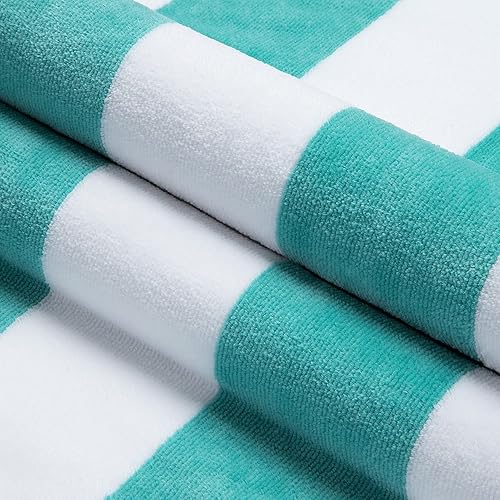 Miniatura 3 de Toalla de playa afelpada sobredimensionada, algodón, gruesa, 91 x 178 cm, toalla de piscina a rayas, color turquesa, toalla de natación grande de