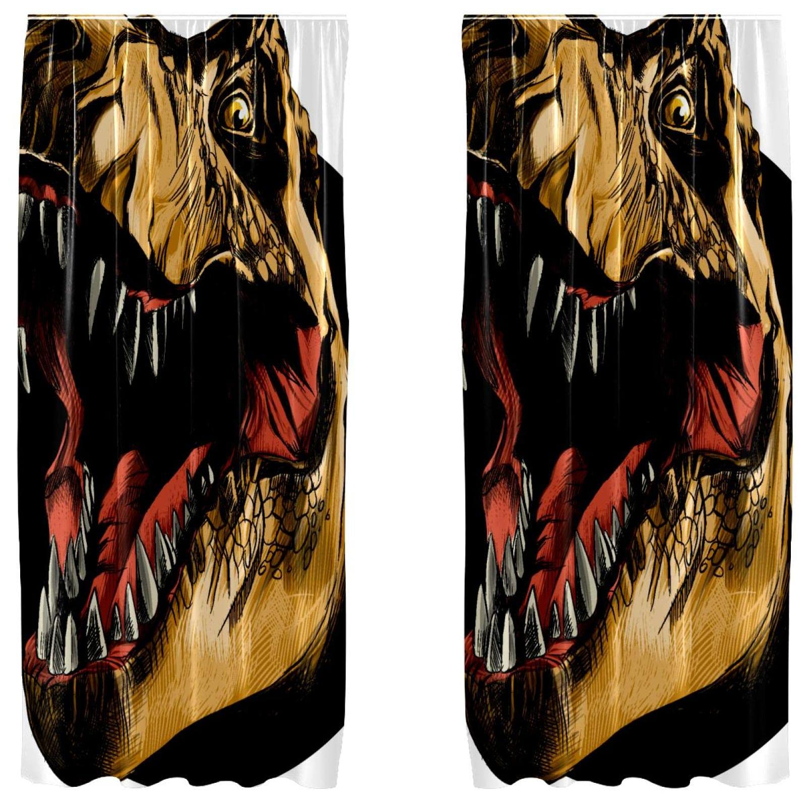 Cortinas decorativas de dinosaurio T-Rex para ventana, pack de 2 unidades de 55x84 pulgadas