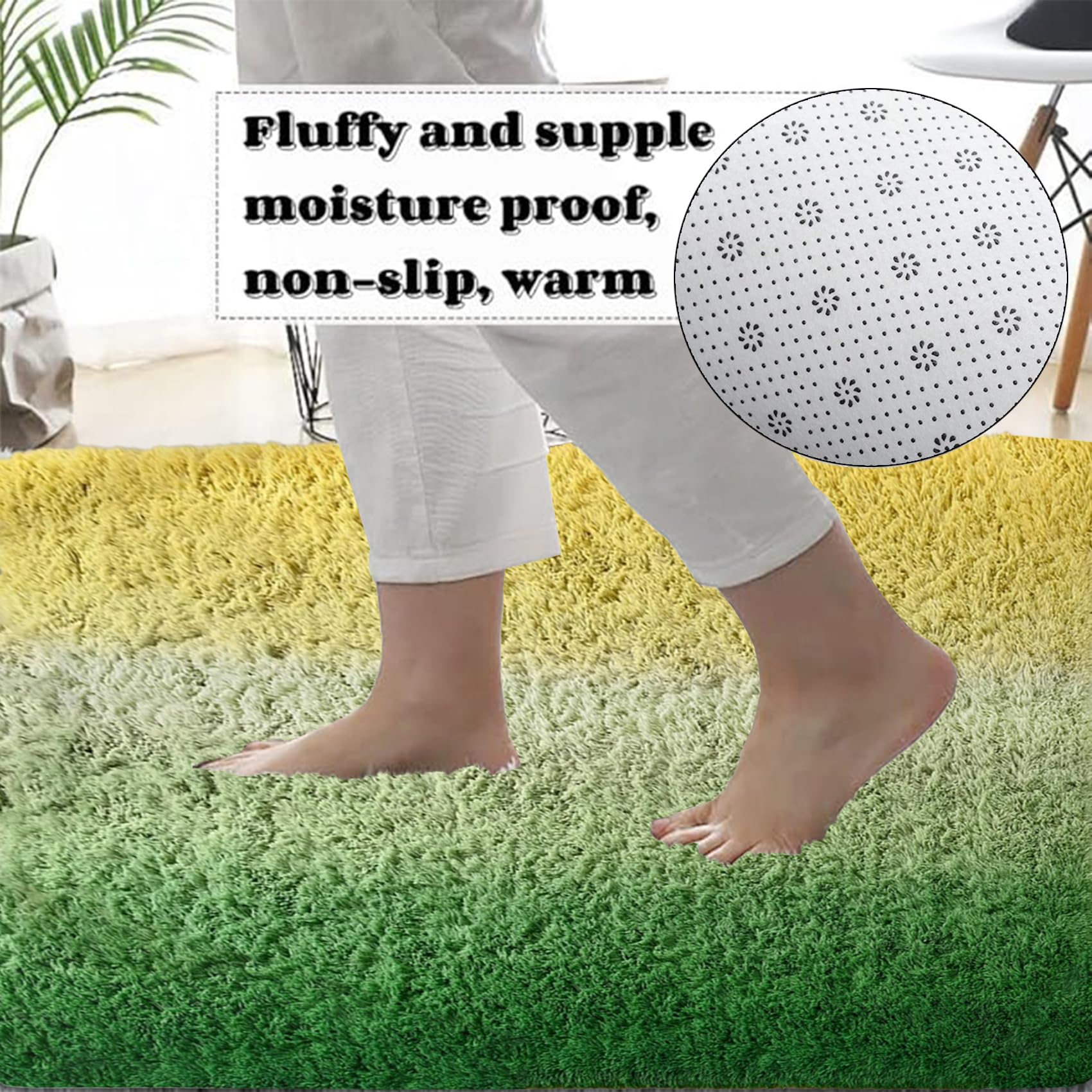 Teppich Waschbar in Waschmaschine 120 x 180 cm, Anti-Rutsch Unterseite, Waschbar Bis 30 Grad, Super Soft, Felloptik, Einfache Reinigung, Wohnzimmer Teppich Hochflor, Grün