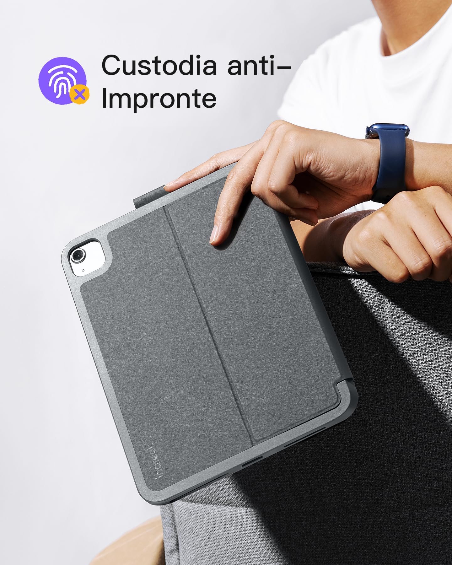 Inateck Air Tap Custodia con tastiera per iPad 10 gen, 11 gen A16 2025, Air 11 M4/M3/M2(2026/2025/2024), Air 5/4, Pro 11 (4/3/2/1), QWERTZ, tastiera ultra leggera con portapenne，BK2007 Grigio