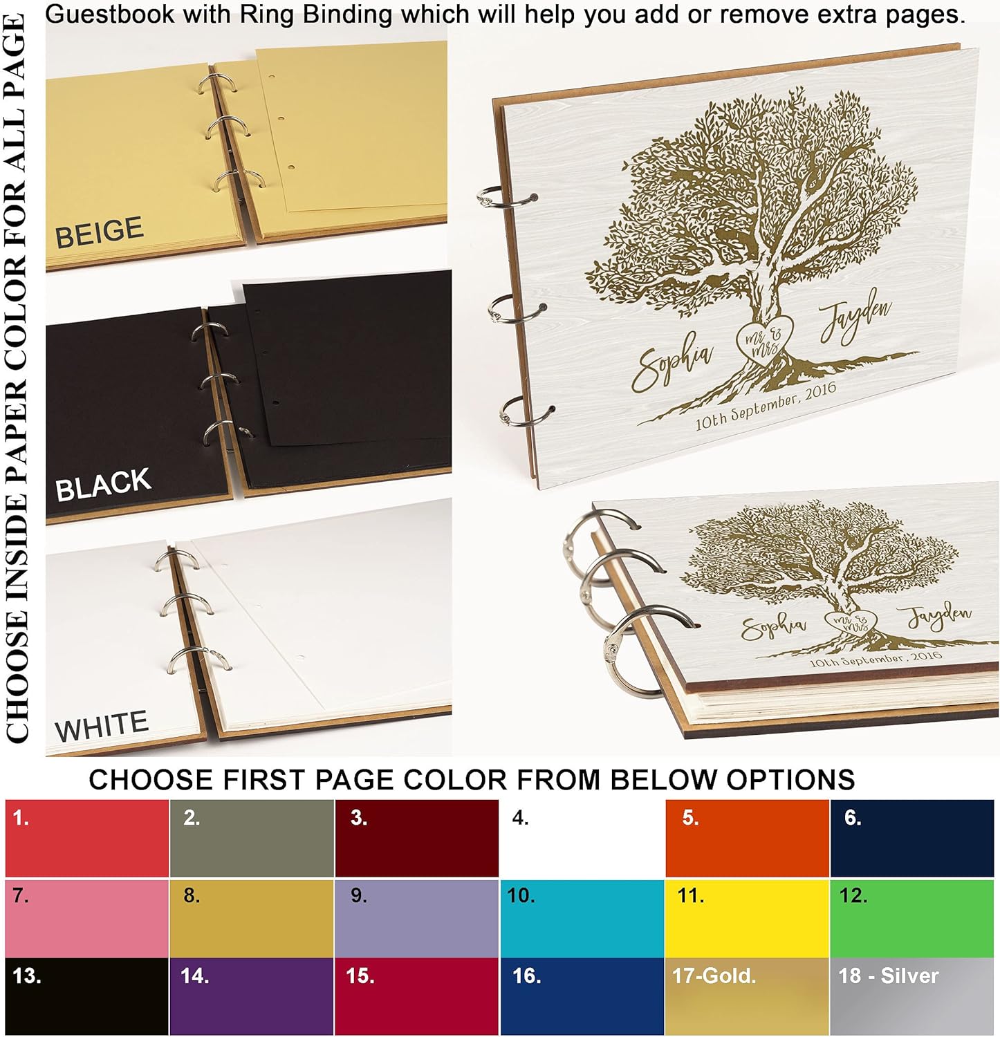 Darling Souvenir Personalized Engraved Laser Cut Wedding Guest Book Wooden Cover Sign-in Book Registry Guestbook Scrapbook-NM