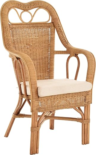 Krines Home Wintergarten Sessel Harry Armlehnsessel mit hoher Rückenlehne Rattansessel Wintergartensessel (Honig-Dunkel)