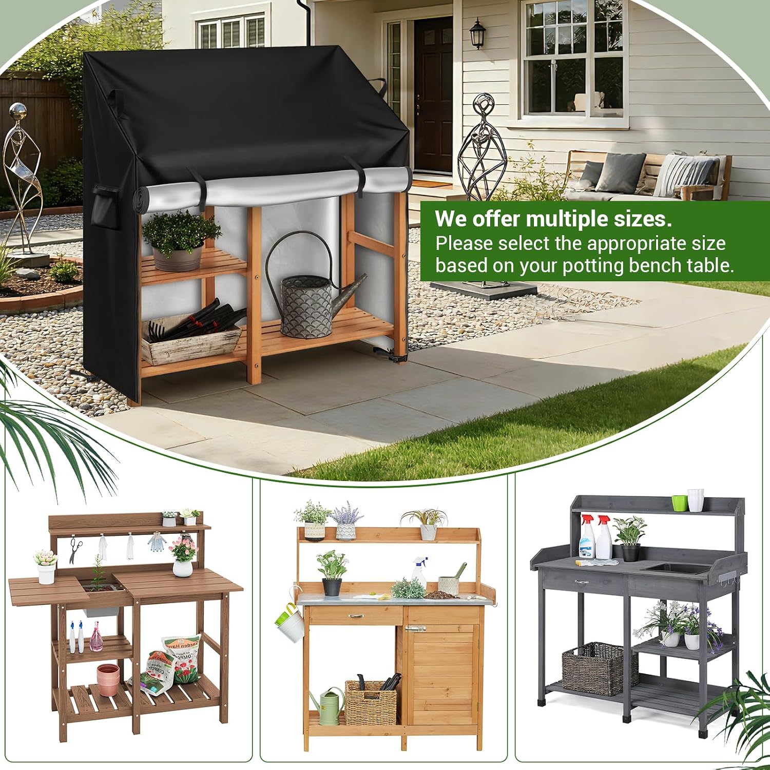 Kasla Potting Bench Cover, Waterproof Cover for Potting Table for Outdoors, Weatherproof Gardening Table for for Outsid Patio Garden Backyard - 35" L×19" W×36/46" H