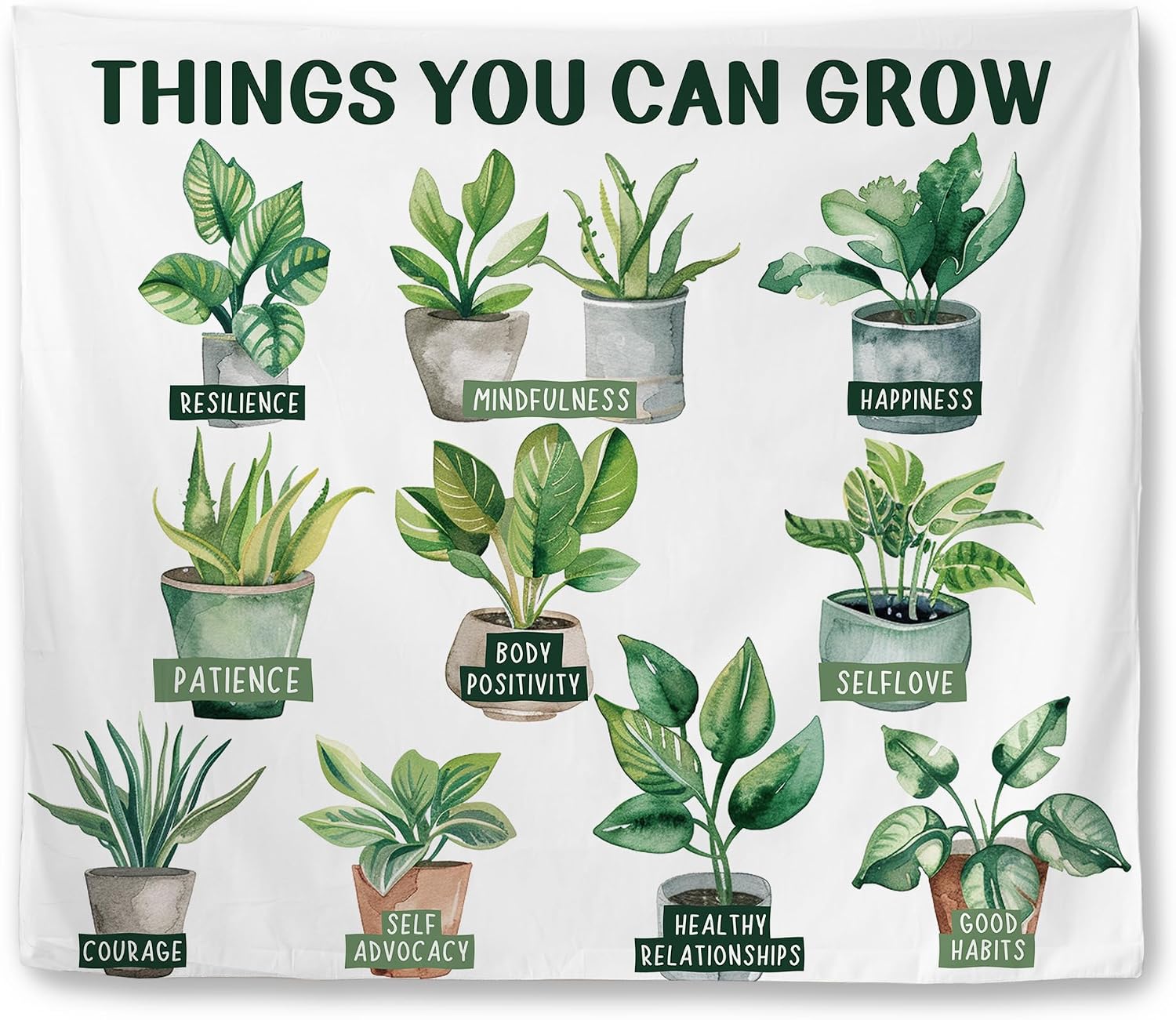 KSDUT Mental Health Plant Wall Tapestry, Inspirational Tapestry Wall Hanging for Office, Things You Can Grow Motivational Hanging Decor for Therapy Therapist Office Classroom, Kitchen 50x60 Inch