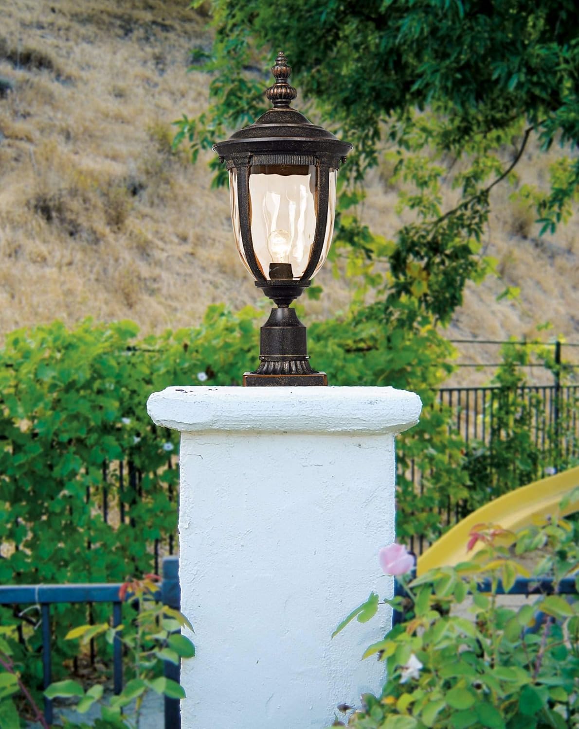 John Timberland Bellagio European Outdoor Post Light Pier Mount Fixture Veranda Bronze Brown 21" Hammered Glass for Exterior House Porch Patio Deck Garage Yard Garden Driveway Home Lawn Walkway