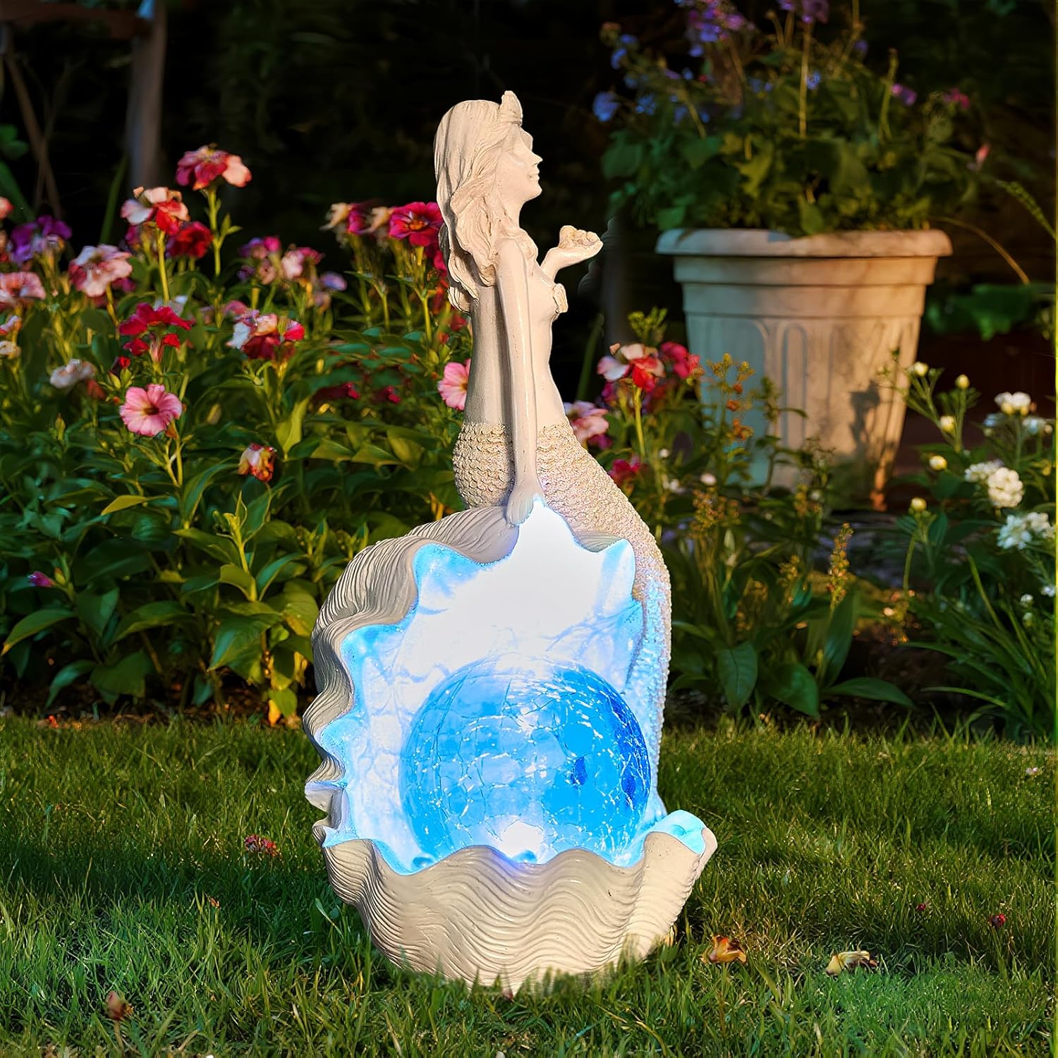 Solar Garden Mermaid Decor Outdoor Statue - Mermaid With LED Waterproof Sculptures Lights, Cute Mermaid Pond/Yard Statues Outside Decoration, Home, Lawn, Patio, Resin Animal Ornament, Gardening Gift