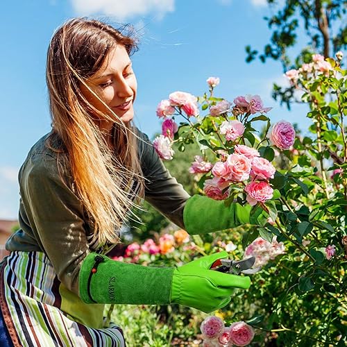 Miniatura 17 de Guantes largos de jardinería para mujeres y hombres, guantes de poda de rosas resistentes a prueba de espinas, tamaño M