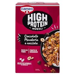 Offerta Cameo High Protein Muesli, Cereali Proteici Con Cioccolato Fondente, Croccanti Mandorle E Nocciole Tostate, Muesli Proteico, Ideale per Colazione Proteica, Ricco di Fibre e Fonte di Magnesio, 300 g in sconto oggi
