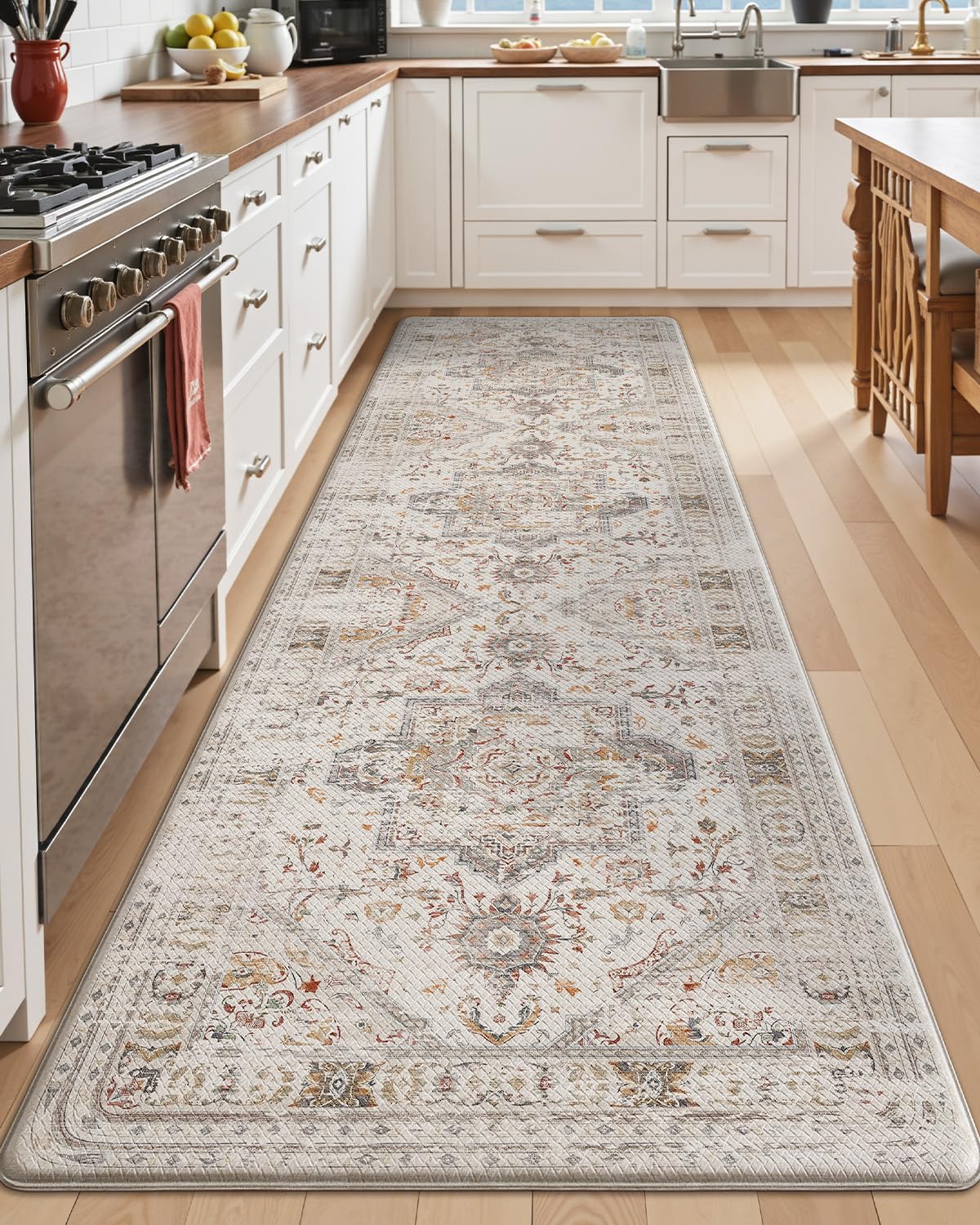 LUMI Kitchen Mat Anti Fatigue Cushioned, Memory Foam Padded Standing PVC Rug Washable, Non Slip Comfort Floor Runner for Home, Sink, Laundry, Office, 24"x87", White