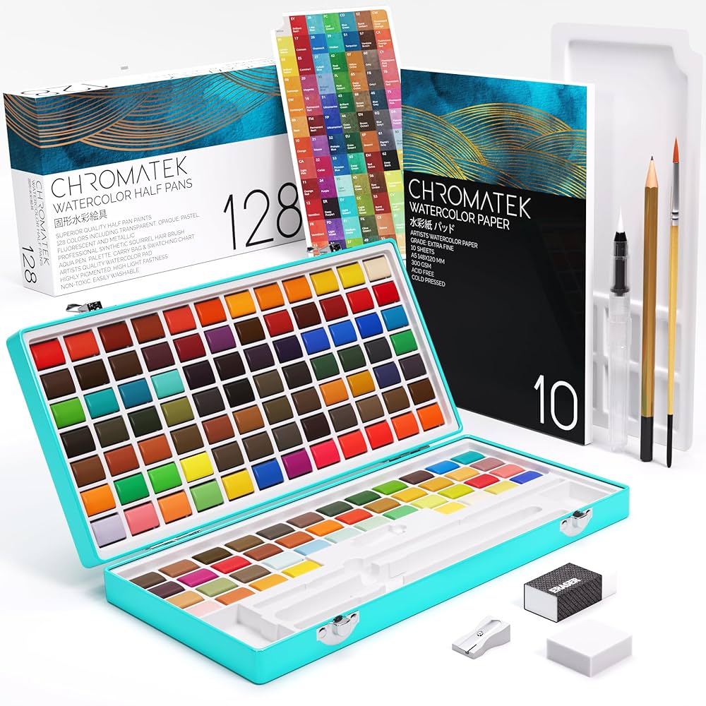 Amazon.co.jp: CHROMATEK 水彩絵の具セット – 128色の鮮やかな