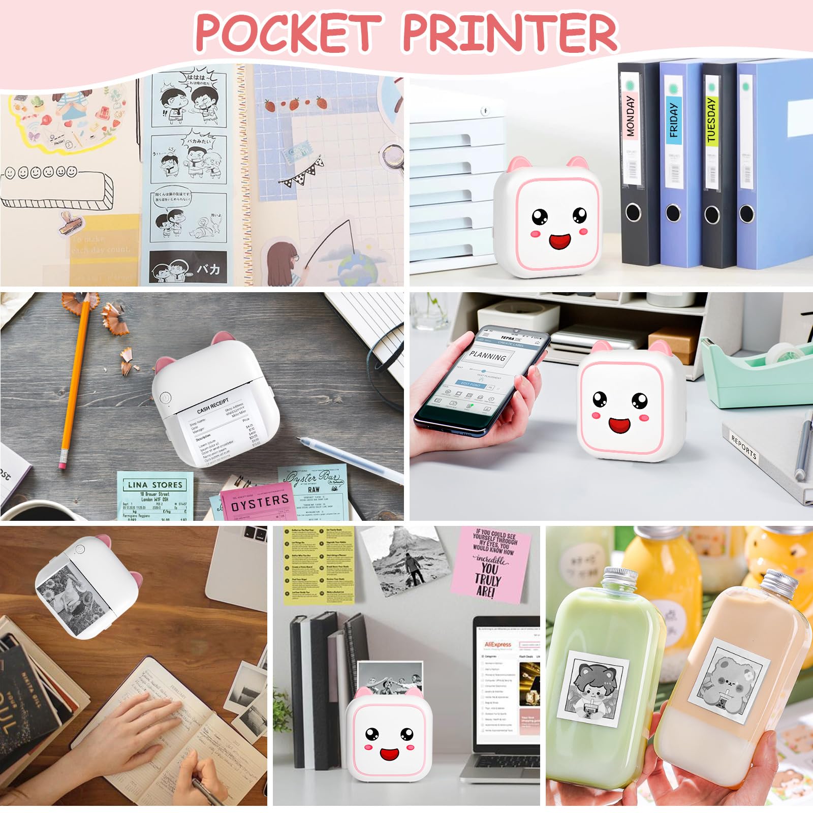 Mini Stampante Fotografica Termica Portatile Bluetooth con 13 Rotoli di Carta, Rosa