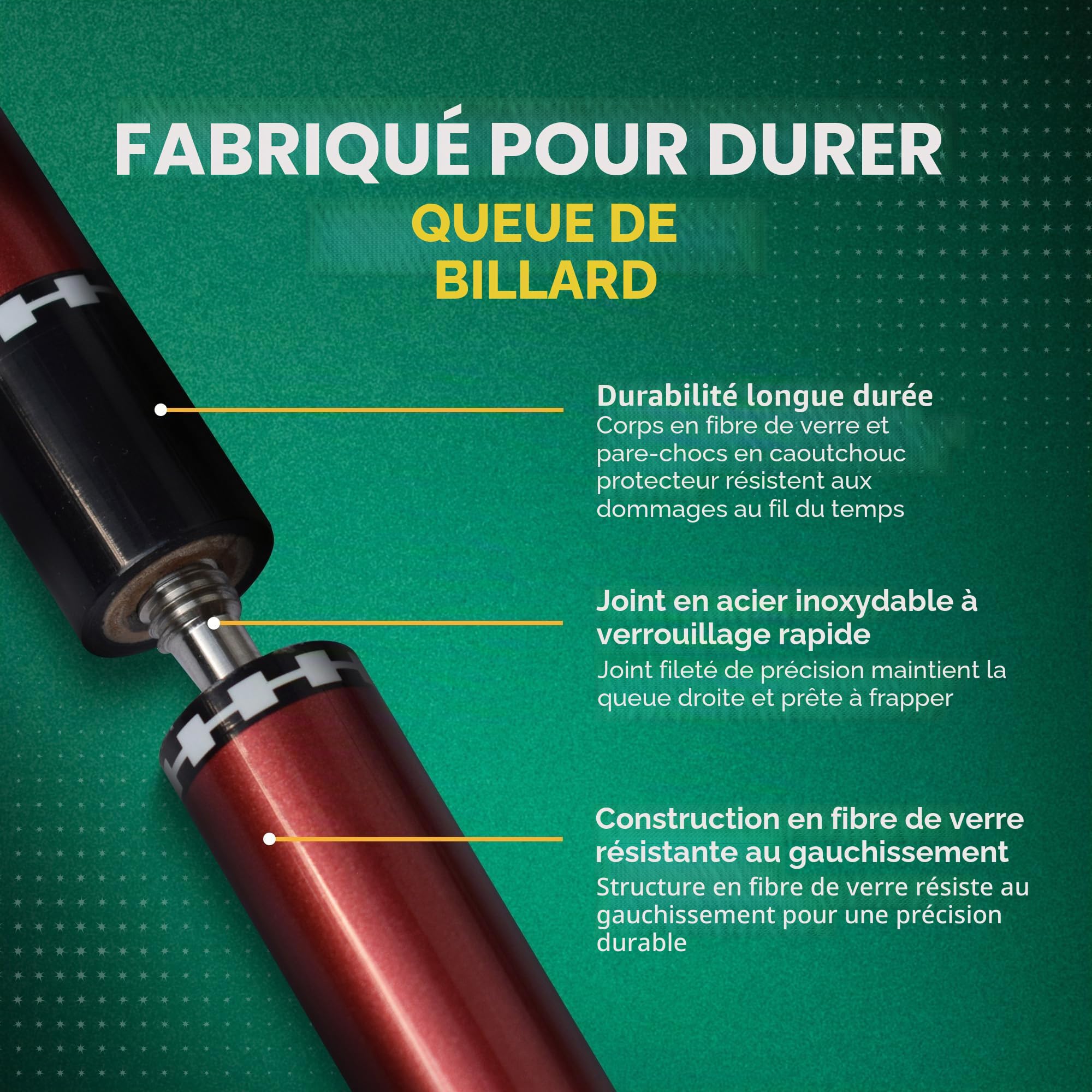 Hathaway Conquest Queue de Billard en Fibre de Verre Rouge 147 cm