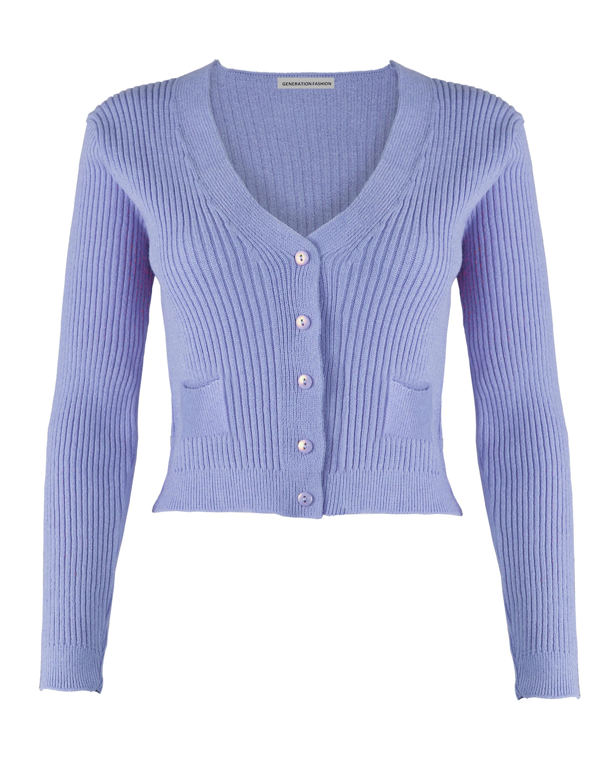 Top Vendor Women's Sky New Long Sleeve V-Neck Knitted Cropped Cardigan Top Sweater With Small Pockets And Buttons [,