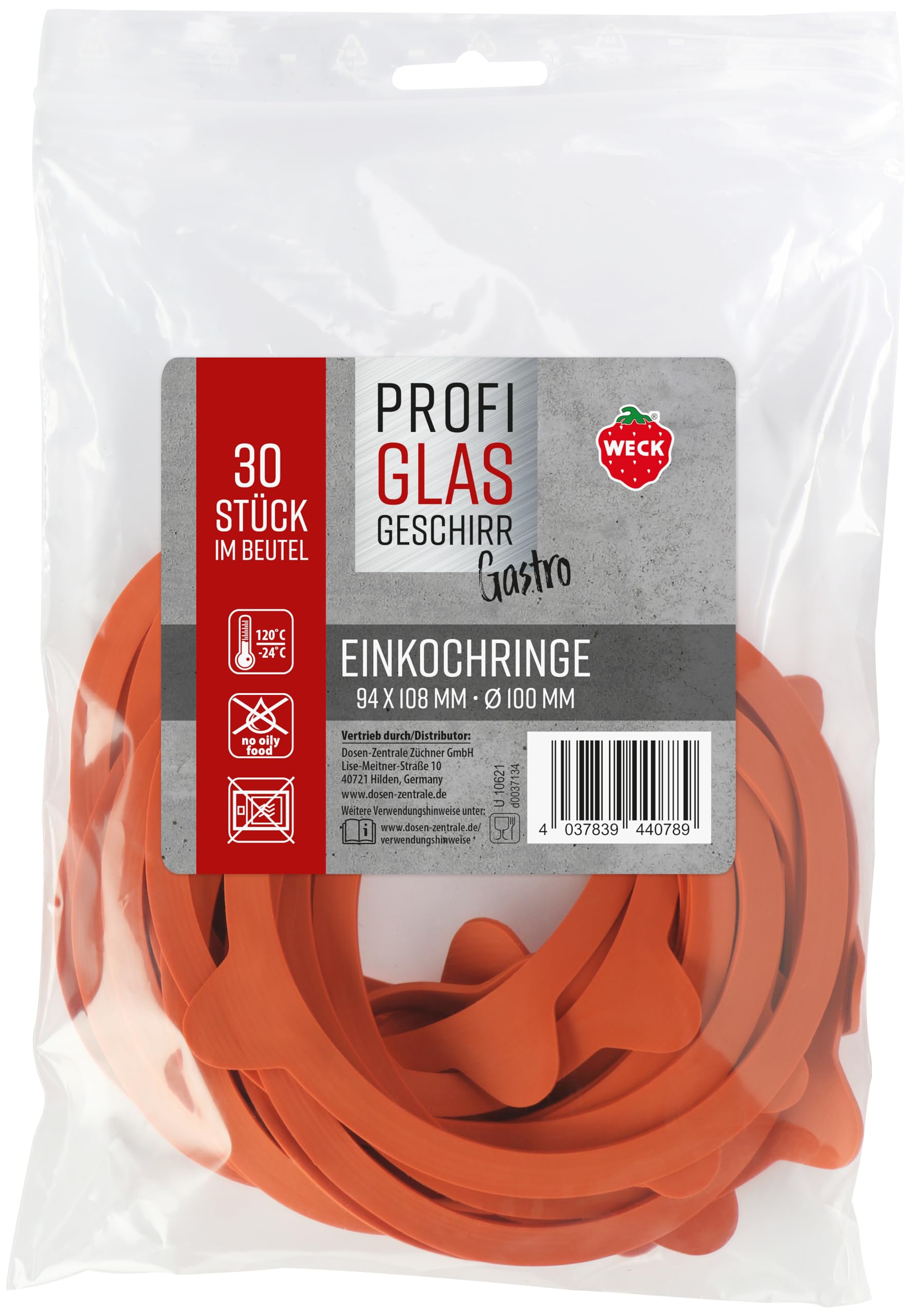 Weck Pack of 30 Rubber Rings 94 x 108 mm Diameter 100 mm (Rubber Sealing Rings, Preserving Jars) 76135, Orange