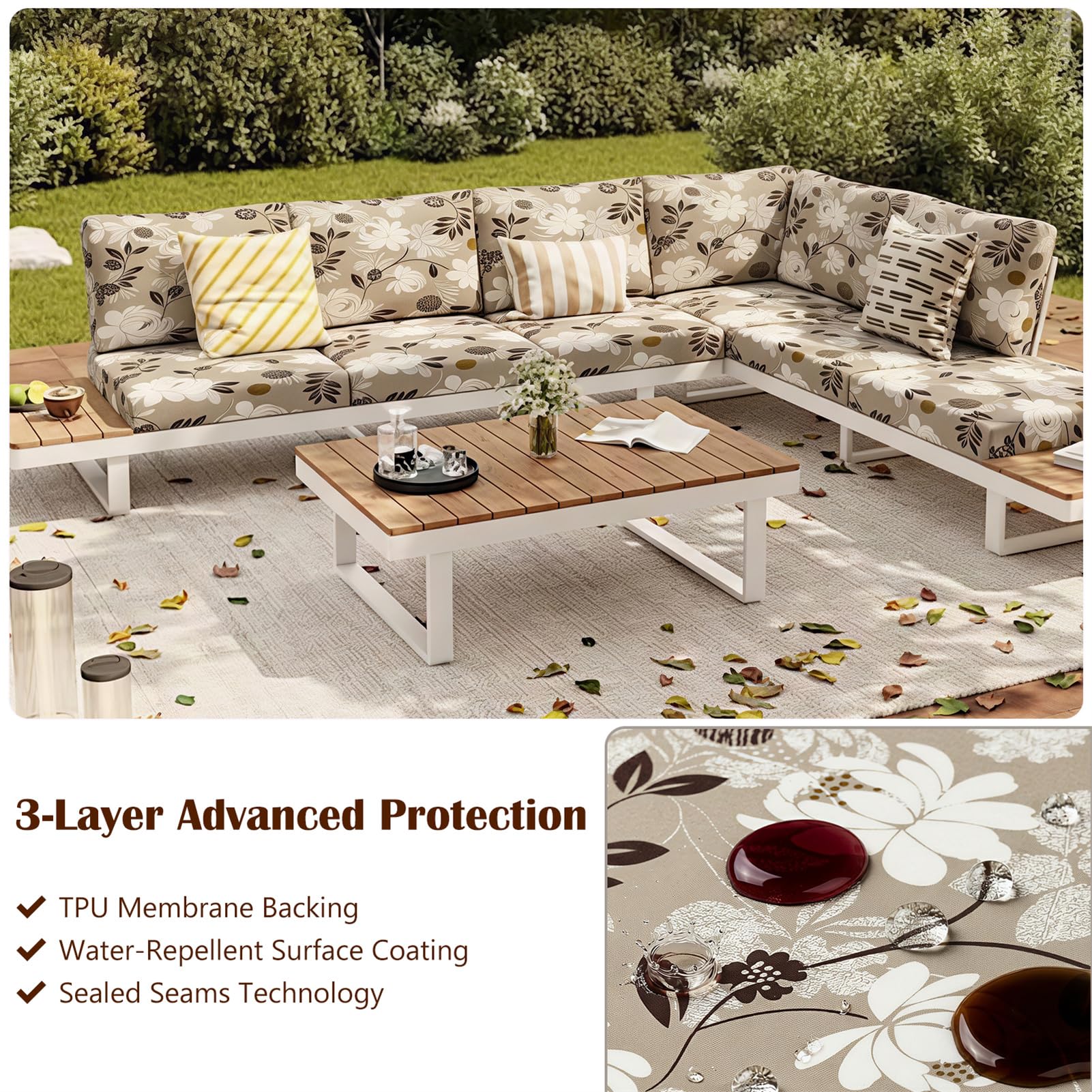 Housse de Coussin Extérieur Imperméable et Extensible avec Membrane TPU, Housse de Remplacement pour Assise et Dossier de Salon de Jardin, Canapé, Rotin et Patio (Pattern 2,8pcs)