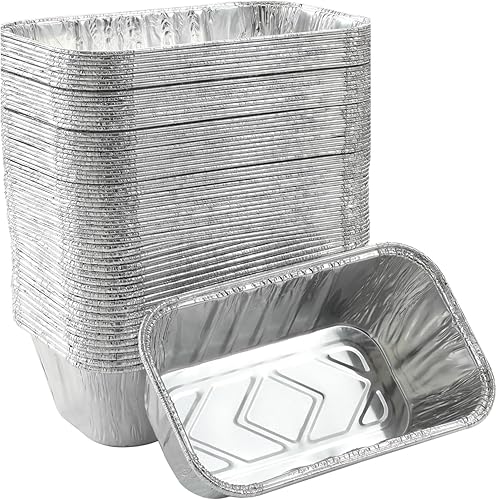 Waytiffer Paquete de 50 mini moldes para pan de 1 libra de 1 libra, desechables de papel de aluminio, tamaño estándar, 6 x 3.5 x 2.5 pulgadas, aptas