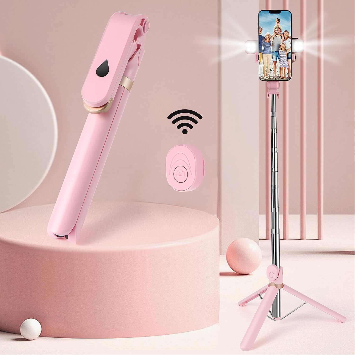 Selfie Stick with Fill Light,Extendable Selfie Stick Rugged