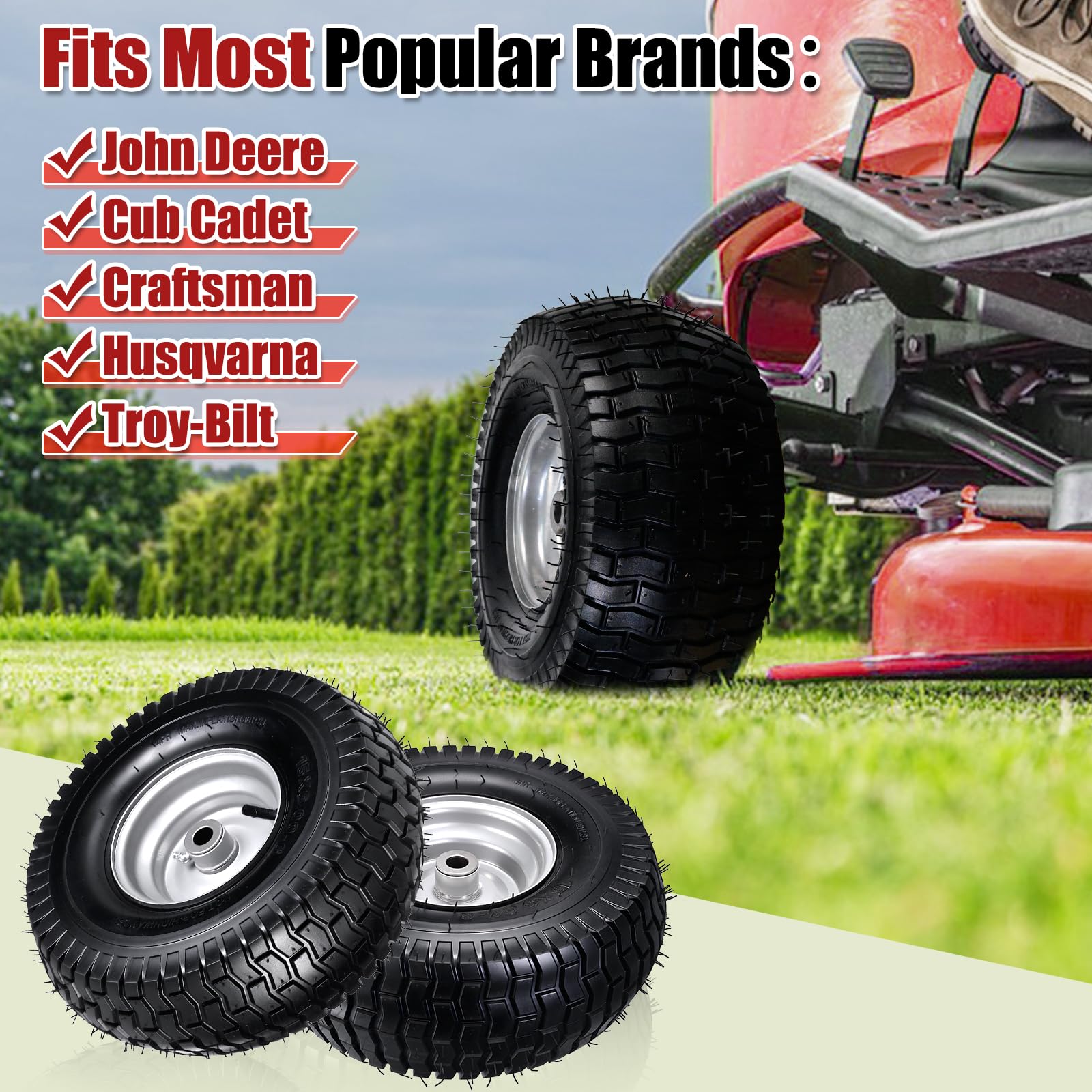 Conjunto de rueda y neumático delantero para cortacésped de 15 x 6.00-6 (paquete de 2), compatible con tractores John Deere, Craftsman, Husqvarna, Cub Cadet, Troy-Bilt